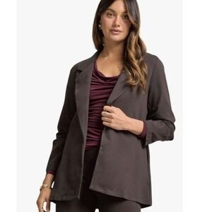 NEW Dear Scarlett Women's Blazer 3/4 Ruched Sleeve Cocoa Brown XL